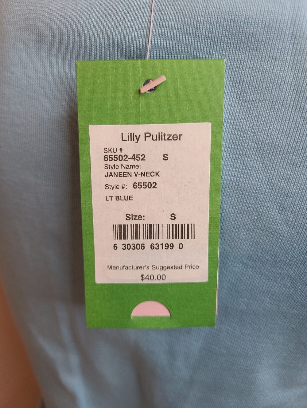 NWT Lilly Pulitzer Janeen Light Blue Classic Cotton V-neck Tee Size Small - Picture 4 of 7